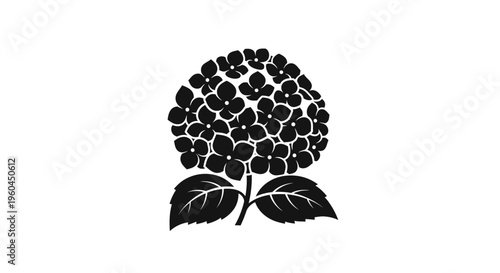 Black and White Hydrangea Flower Icon - Simple Floral Silhouette