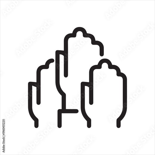 Icon on Vote, Polls and Voting. Such Line Sign as Three Human Hands Raised Up in Approval. Vector Thin Icon for Web and App in Outline Editable Stroke.