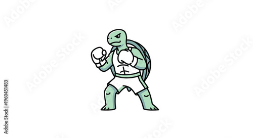A determined cartoon turtle in boxing gear ready for a match, showcasing strength and resilience