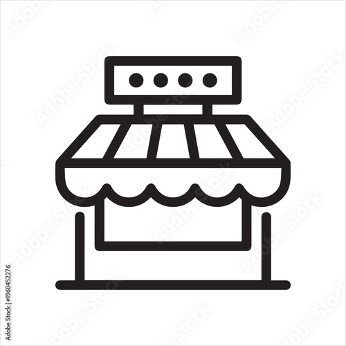 Market shop line icon. Kiosk, store, retail graphic pictograph. Street food concept linear label. Contour logo commercial market place. Vector illustration isolated on white