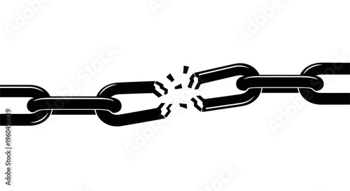 Broken Metal Chain Silhouette Concept, Freedom and Liberation Symbol, Link Snapped and Shattered, Escape from Constraint, Independence, Strength and Power Illustration, Success over Weakness Design
