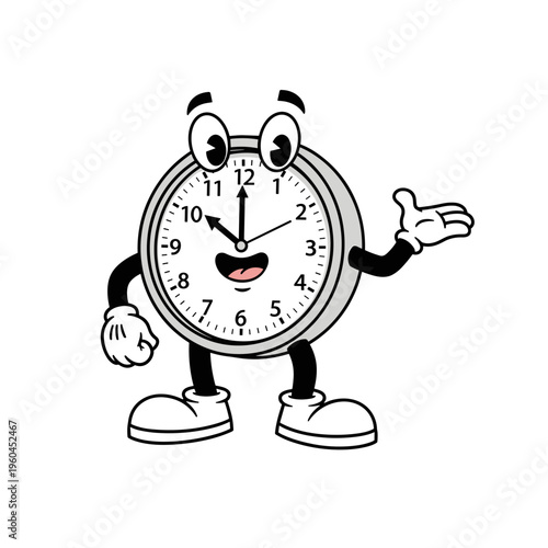 Cartoon clock with smiling face.