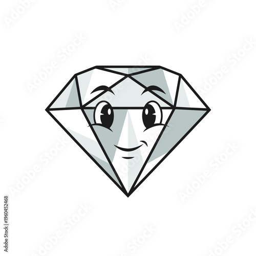 Cartoon Diamond with Smiling Face.