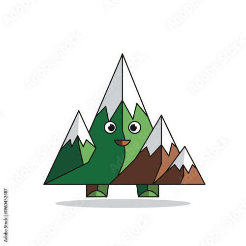 Cartoon dinosaur in mountain landscape scene.