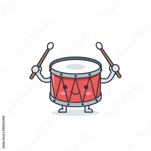 Cartoon Drumming Red Snare Drum Instrument.