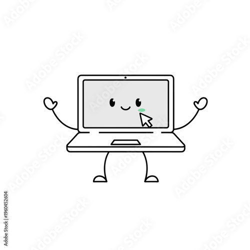 Cartoon laptop with smiling face.