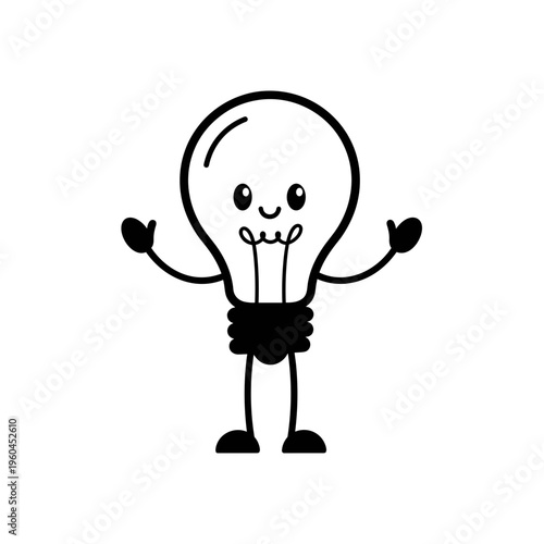 Cartoon light bulb character standing.