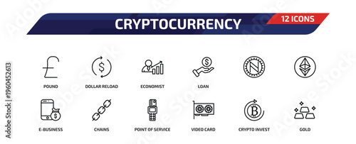 Photos cryptocurrency outline icon set