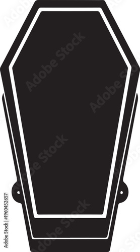 Black coffin icon, death symbol, funeral vector, white background