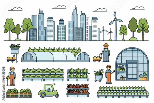 Sustainable city and rural farming illustration a blend of urban and agriculture