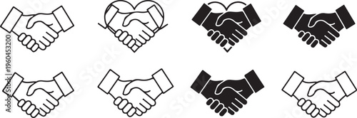 Handshake icons, business partnership symbols, handshake vector graphics, agreement illustrations