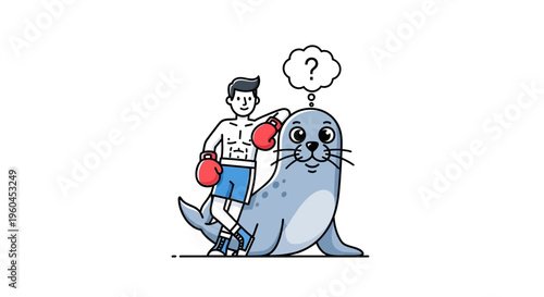 Charming vector illustration depicting an athletic boxer in red gloves posing playfully alongside