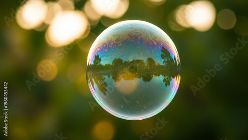 soap bubbles on green background