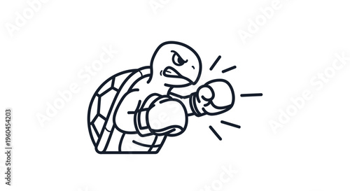 Dynamic Cartoon Turtle Pugilist Unleashes a Mighty Punch with Fierce Determination and Unwavering