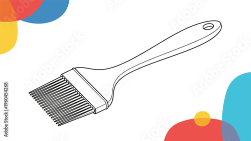 Kitchen silicone pastry brush shown in a simple outline style against a colorful background with soft organic shapes for cooking related designs.