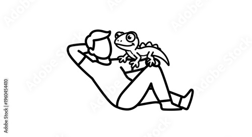 Leisurely moments shared between a cartoon person and their adorable reptile friend