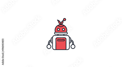 Charming minimalist red and white cartoon robot icon representing artificial intelligence and