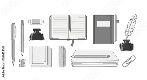 Elegant desk accessories in a minimalist layout for writers and