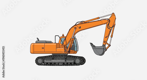 Robust Orange Excavator Machine On White Background Industrial Heavy Equipment