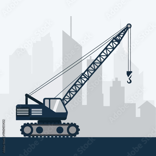 Towering Crane Construction Machinery Industrial Cityscape Illustration