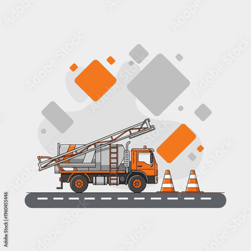 Specialized Construction Vehicle Performing Road Maintenance Operations Safely