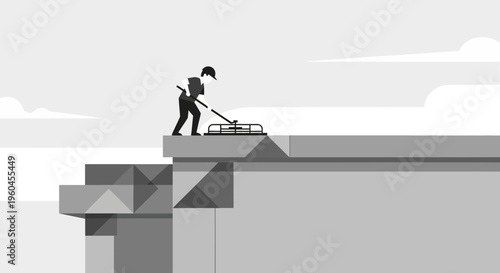 Rooftop Worker Performing Maintenance on a High-Rise Building Structure