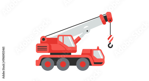 Red Mobile Crane Machine Lifting Heavy Loads For Construction Projects