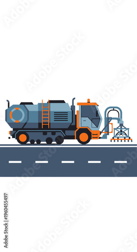 Specialized Industrial Vehicle Performing Road Maintenance Operations