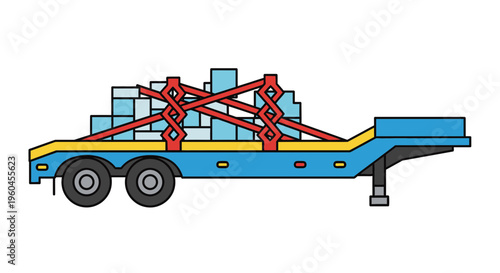 Securely Transported Cargo On A Flatbed Trailer Vector Illustration