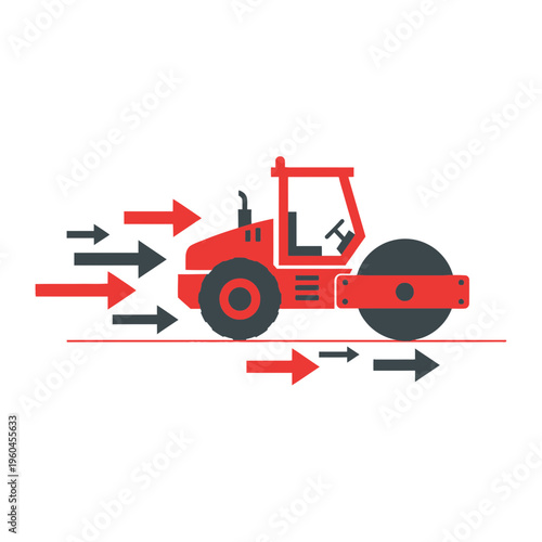 Red Road Roller Machine Working Fast With Speed Arrows Vector Art