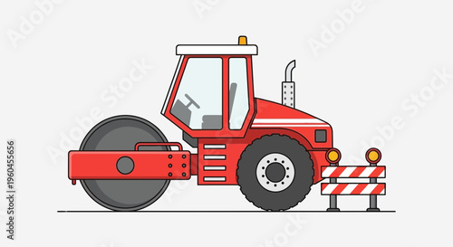 Red Road Roller Vehicle Construction Machine Illustration Graphic