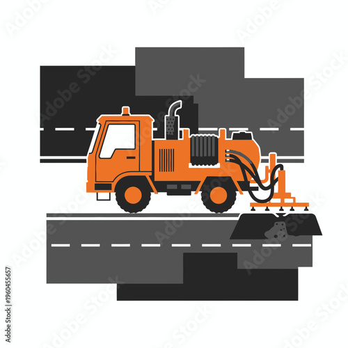 Specialized Road Cleaning Vehicle Performing Municipal Maintenance Operations