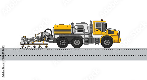 Specialized Road Construction Vehicle Applying Liquid Treatment Onto Surface