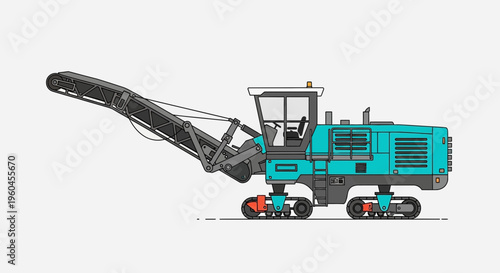 Turquoise Asphalt Milling Machine On A White Background Isolated
