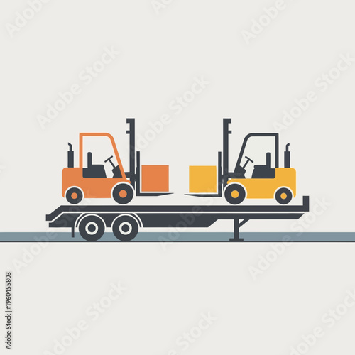 Two Forklifts Transporting Boxes On A Flatbed Trailer