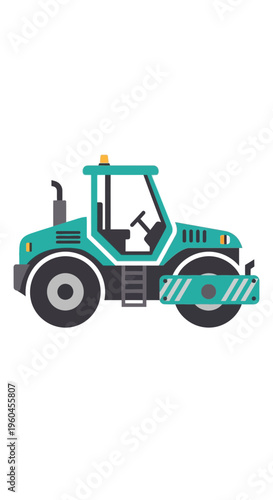 Turquoise Steamroller Illustration Compacted Earth Moving Equipment