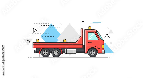 Red Tow Truck Flat Design Illustration With Geometric Shapes For Transport
