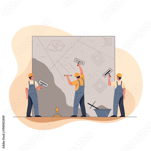 Skilled Artisans Applying Plaster to a Textured Wall Surface