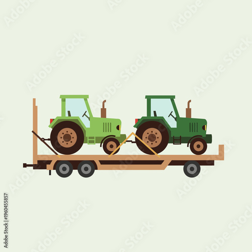 Two Green Tractors Transported On A Flatbed Trailer Agricultural Machinery Haulage