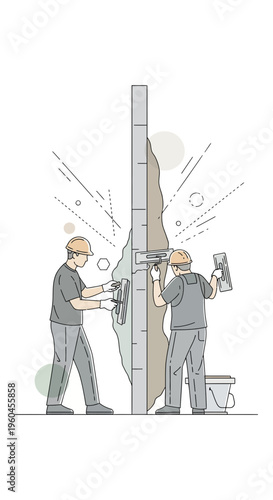 Skilled Artisans Applying Plaster to Interior Wall Section with Precision Tools