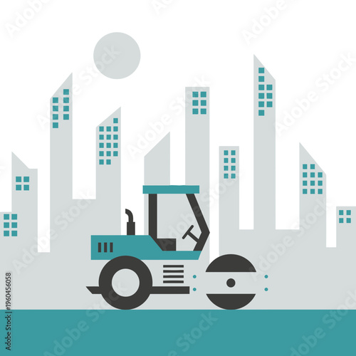 Urban Construction Roller Compacting City Streets Building Modern Metropolis