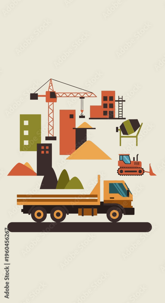 Naklejka premium Urban Development And Construction Site Equipment Collection Modern Design