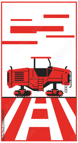 Road Construction Heavy Machinery With Red Stripes Pattern Background