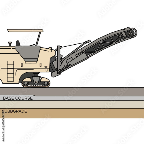 Road Construction Milling Machine Working On Subgrade Base Course Layer