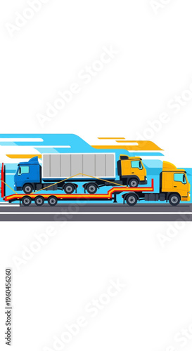 Specialized Truck Transporting Vehicles Across The Road