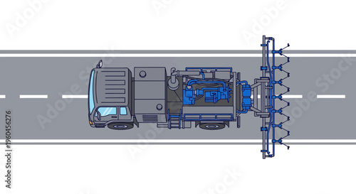 Specialized Truck With Spraying Apparatus Performing Road Maintenance Operations