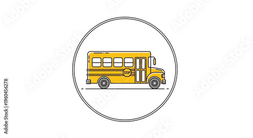Vibrant yellow school bus illustration in a sleek modern outline style ready for educational