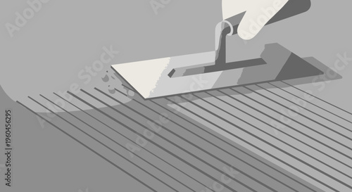 Skilled Hand Applies Mortar With Trowel For Smooth Foundation Application