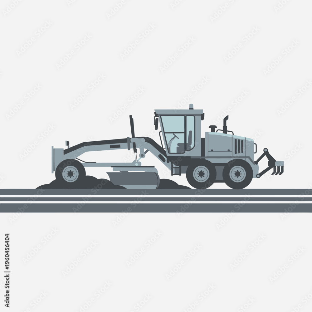 Fototapeta premium Road Grader Machine Smoothing Surface For Construction Project Illustration