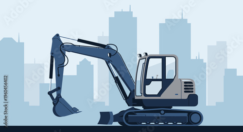 Urban Excavator Machine Ready For Construction Projects In Cityscape